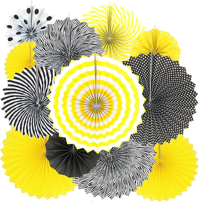 Yellow Bee Party Hanging Decorations - Construction Zone Wild One Birthday Baby Shower Wedding Summer Carnival Party Ceiling Hangings Photo Booth Backdrops Decorations, 12pc