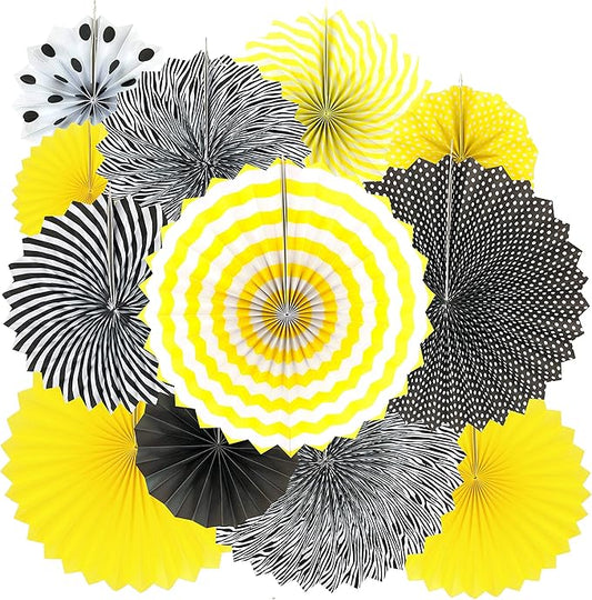 Yellow Bee Party Hanging Decorations - Construction Zone Wild One Birthday Baby Shower Wedding Summer Carnival Party Ceiling Hangings Photo Booth Backdrops Decorations, 12pc