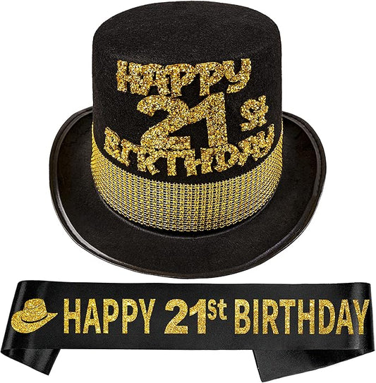 21st Birthday Celebration Bundle - Hat, Sash, Decorations for Men's Milestone Birthday