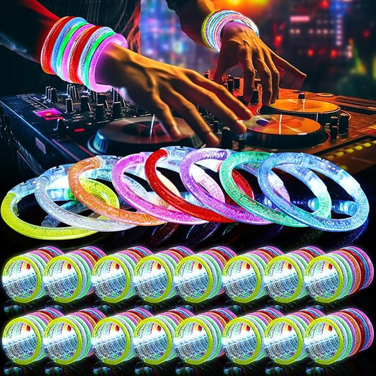 Junkin Glow Sticks Bracelets Glow in The Dark Bracelets LED Flashing Light Up Neon Supplies for Light Up Rave Concert Birthday Carnival Party Favors