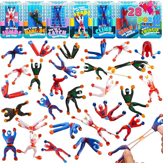 JOYIN 28 Pack Valentine's Day Ninja Sticky Man with Cards, Classroom Exchange Gift for Kids, Classroom and Holiday Reward Prizes, Valentine’s Party Favors, Ninja Sticky Man Toys