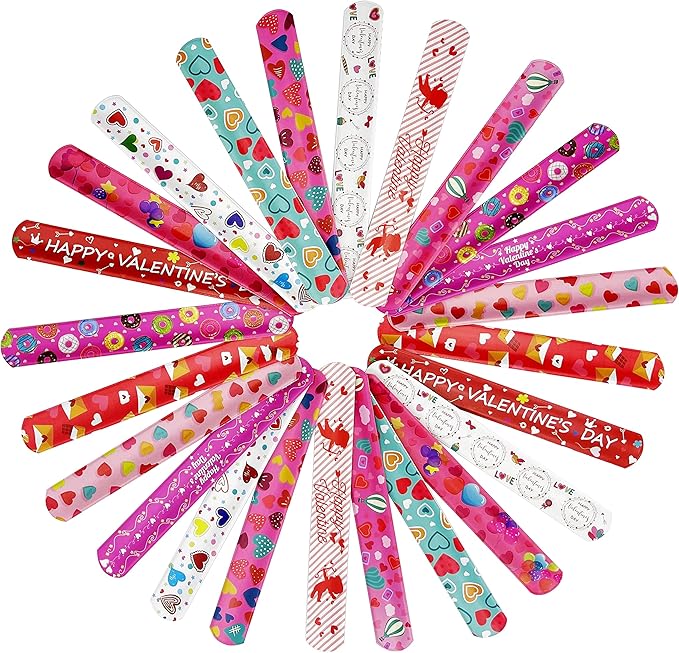 DimiGlobal Valentine Slap Bracelets for Kids Valentines Day Slap Bracelets Bulk for Boys and Girls Holiday Slap Bracelet Party Favors Supplies Classroom Prizes Exchanging Gifts (24)