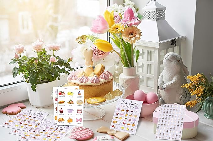 Foosproea Tea Party Bingo Cards, Let’s Par-Tea Game for 24 Players, Garden Tea Party Games for Family Friends Activities, Holiday Party Favors Supplies Decorations(05)