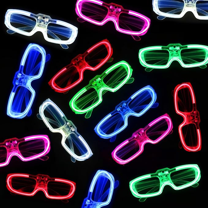 20 Pack LED Glasses Glow in The Dark Party Supplies,Light up Glow Glasses Toys for Kids Adult Birthday Holiday Concert Disco Neon Party Favors Wedding Halloween Thanksgivings Christmas New Years